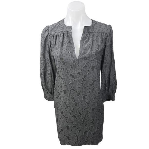 Elizabeth and James Heidi Gray Silk Long Sleeve V Neck Mini Shift Dress Size 0 - Picture 1 of 5